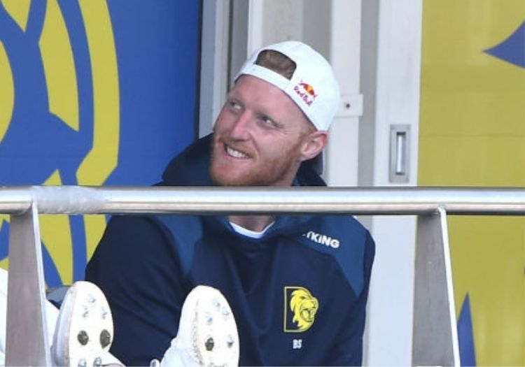 Durham's Ben Stokes watches from the players balcony during the LV